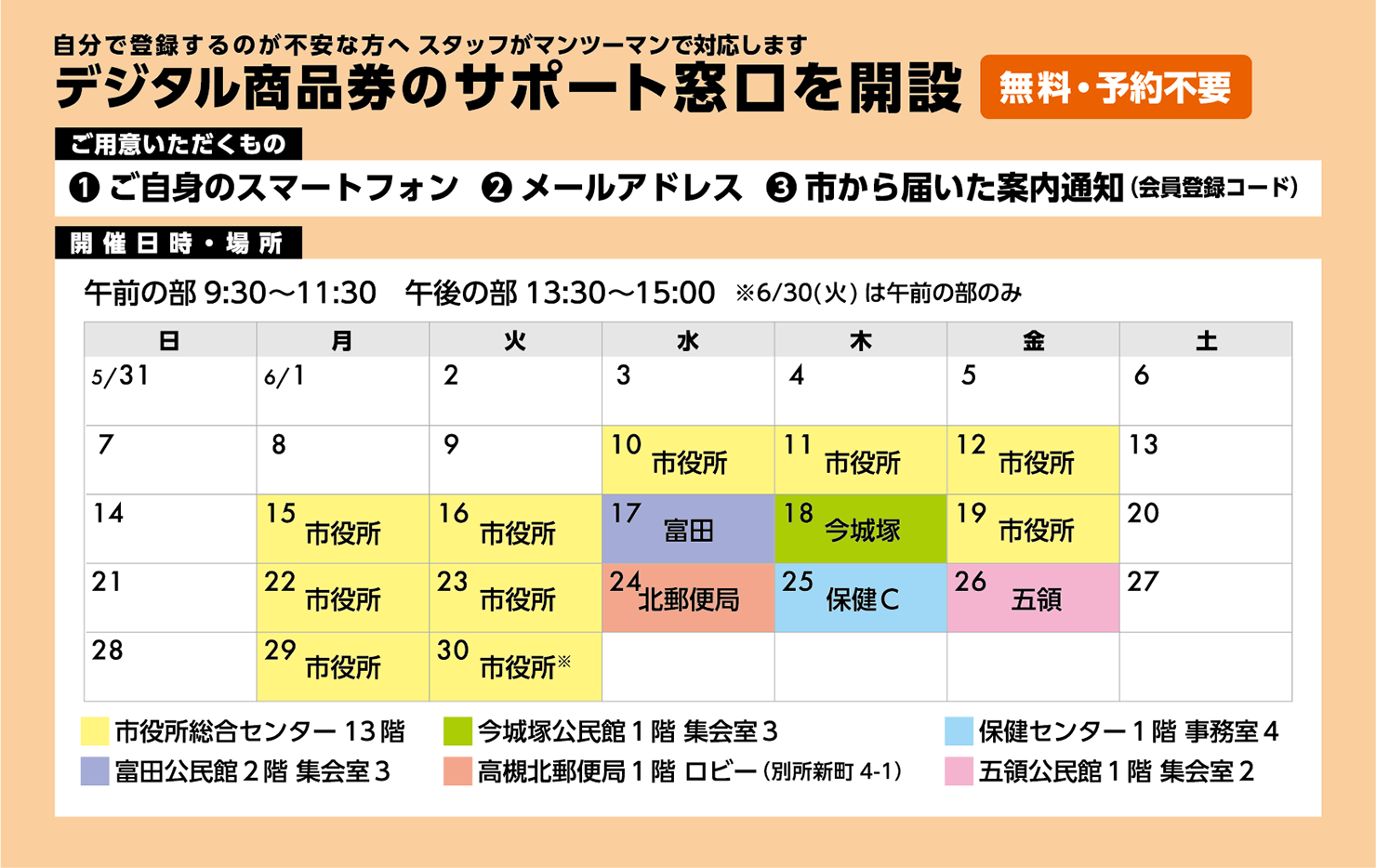 自分で登録するのが不安な方へスタッフがマンツーマンで対応します。デジタル商品券のサポート窓口を開設(無料・予約不要)